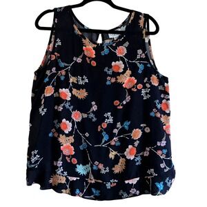 Velvet by Graham & Spencer, Women's Black Floral Rayon, Sleeveless Blouse Sz L